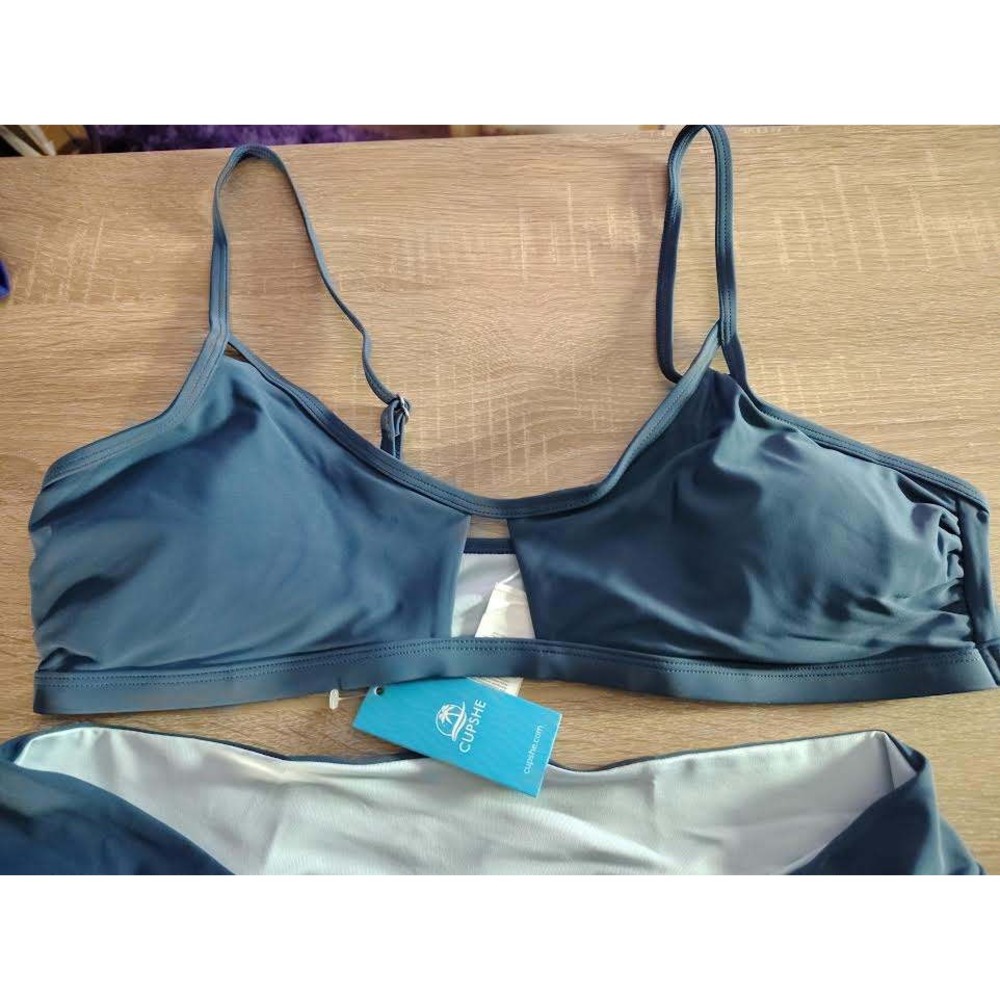 CUPSHE Navy Blue Ruched Cutout Bikini Swimsuit Set Women's Size XL
